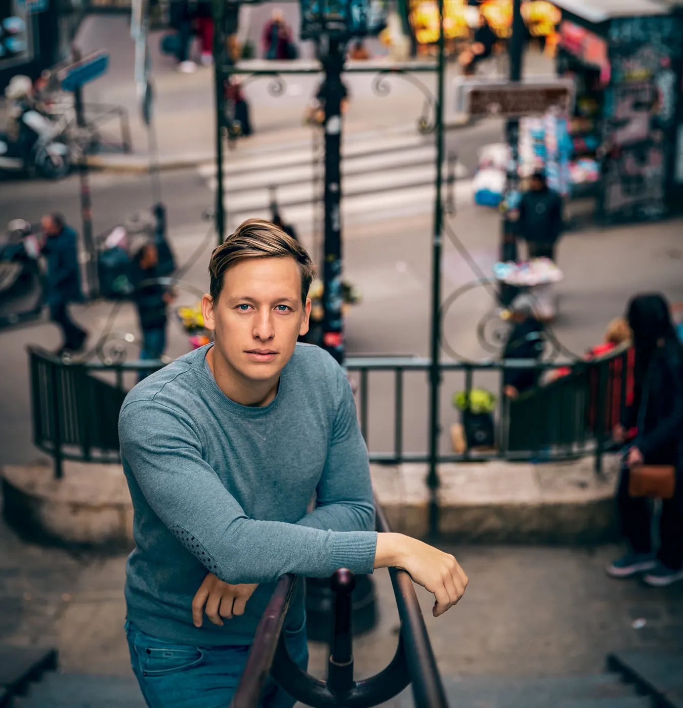 Christian Lombardi photographed on a Paris metro staircase